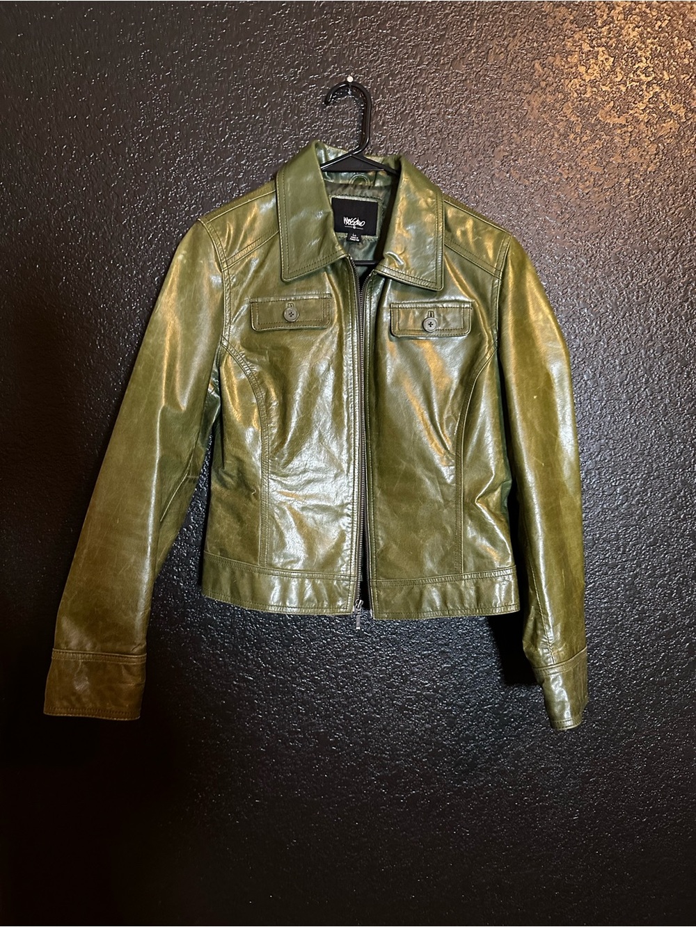 Vintage Mossimo Olive Green Genuine Leather Jacket size medium